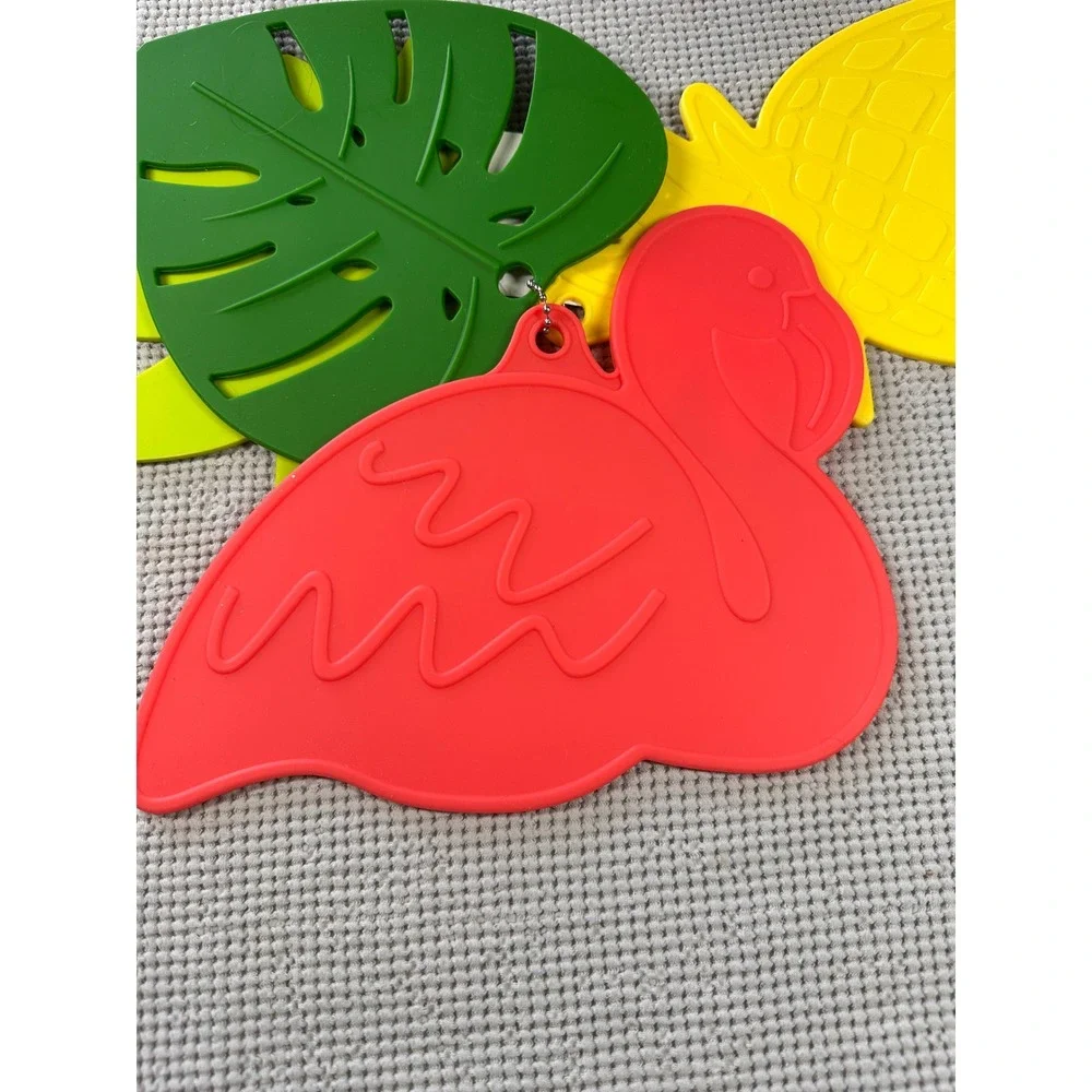 Tropical‎ Silicone Trivets 4 pc Set Flamingo Pineapple Palm Leaf Monstera